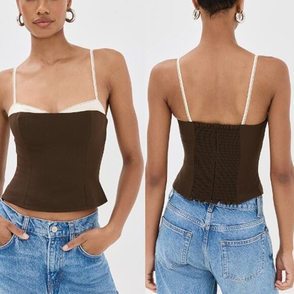 NEW Reformation Melanie Sweetheart Top Crepe Cafe Brown Size 8 - Picture 1 of 11